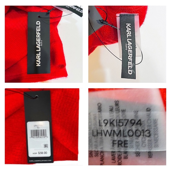 NWT Karl Lagerfeld Red Knit Name Logo Band Infinity Scarf - Picture 12 of 15